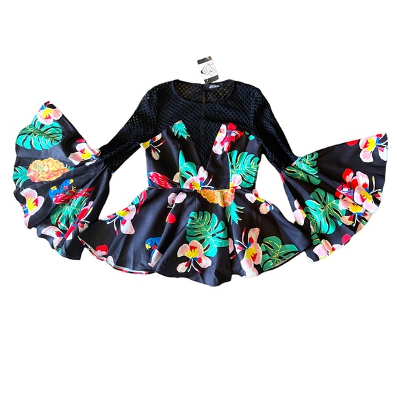 Floral Colorful Mesh Peplum Top - Picture 10 of 13